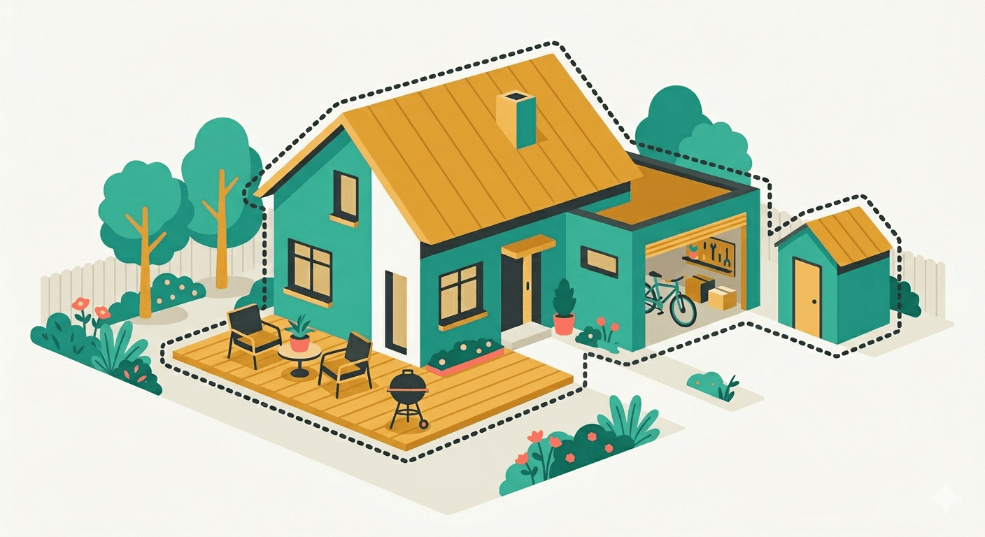 Hausratversicherung außerhalb der Wohnung: Terrasse, Garage, Schuppen und Garten